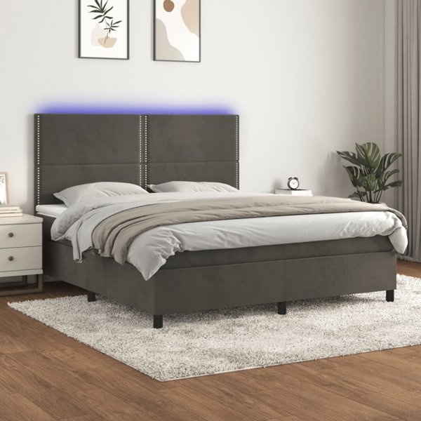 vidaXL Lozko kontynentalne z materacem i LED szary aksamit 160x200cm