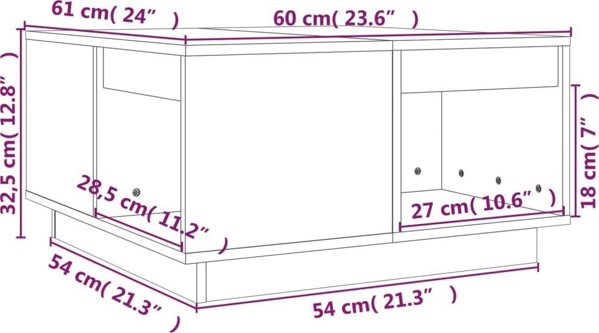 vidaXL Stolik kawowy, czarny, 60x61x32,5 cm, lite drewno sosnowe