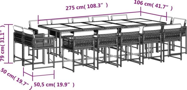 vidaXL Σετ Κήπου 15 τεμαχίων με Μαξιλάρια, Μεικτό Μπεζ