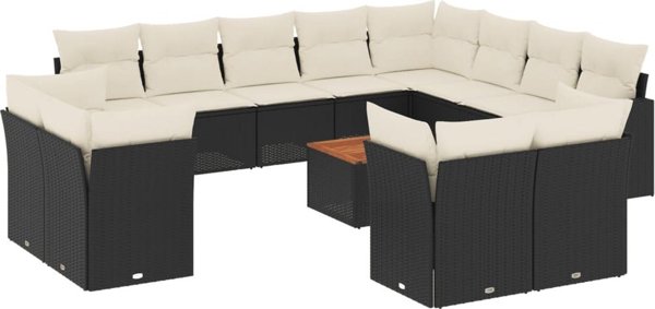 vidaXL 13-cz. zestaw mebli do ogrodu, poduszki, czarny, rattan PE