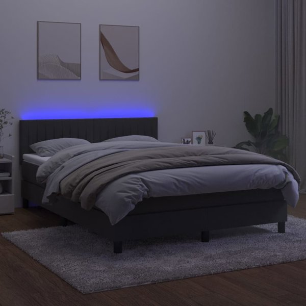 vidaXL Lozko kontynentalne z materacem i LED, szary aksamit, 140x200 cm