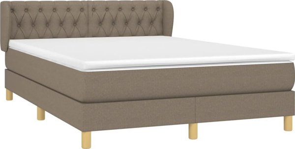 vidaXL Κρεβάτι κοντινεντάλε με στρώμα, taupe, υφασμάτινο, 140x190 εκ.