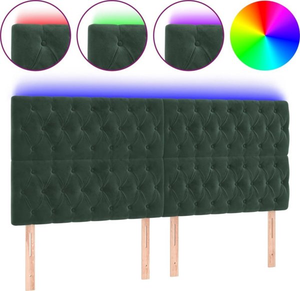 vidaXL Zaglowek do lozka z LED, ciemnozielony, 180x7x118/128 cm