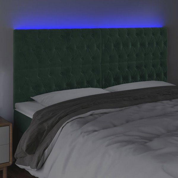 vidaXL Zaglowek do lozka z LED, ciemnozielony, 180x7x118/128 cm