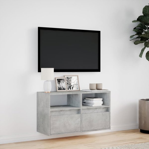 vidaXL Κρεμαστή ντουλάπα TV με LED, γκρι σκουριά, 80x31x45 εκ.