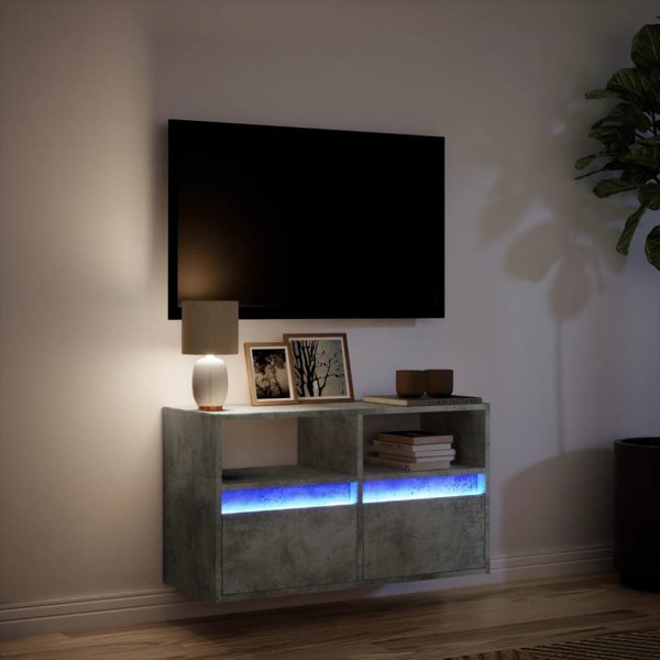 vidaXL Κρεμαστή ντουλάπα TV με LED, γκρι σκουριά, 80x31x45 εκ.