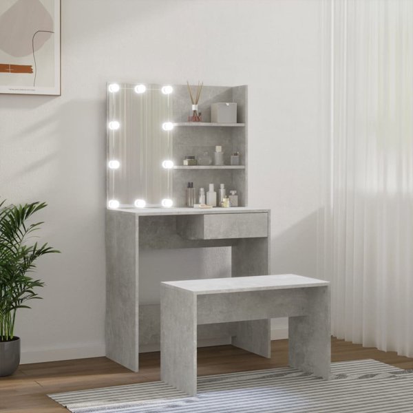 vidaXL Σετ τουαλέτας με φωτισμό LED, απόχρωση τσιμέντου