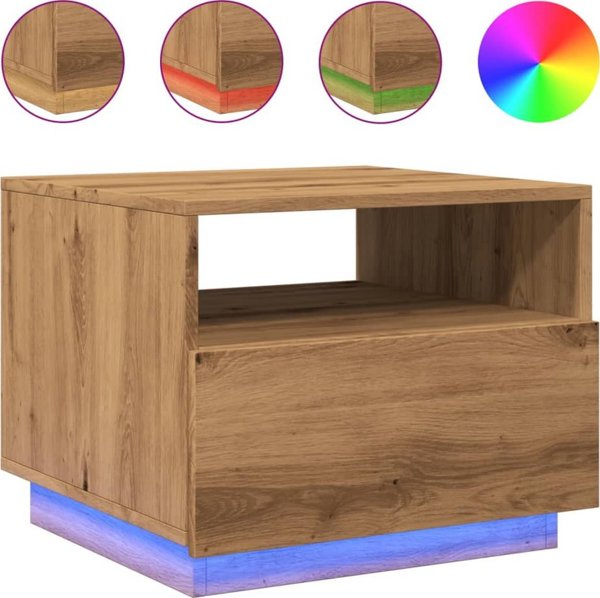vidaXL Τραπέζι καφέ με LED φωτισμό δρυός artisan 50x49x40 εκ.
