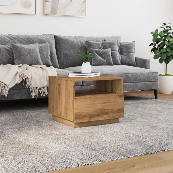 vidaXL Τραπέζι καφέ με LED φωτισμό δρυός artisan 50x49x40 εκ.