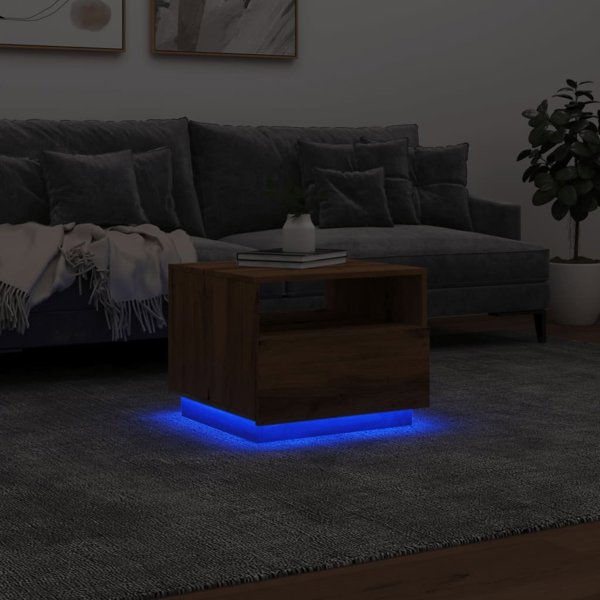 vidaXL Τραπέζι καφέ με LED φωτισμό δρυός artisan 50x49x40 εκ.