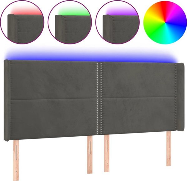 vidaXL Zaglowek do lozka z LED, ciemnoszary, 203x16x118/128cm, aksamit