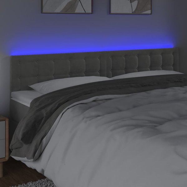 vidaXL κεφαλάρι κρεβατιού με LED, ανοιχτό γκρι, 180x5x78/88 εκ, βελούδο