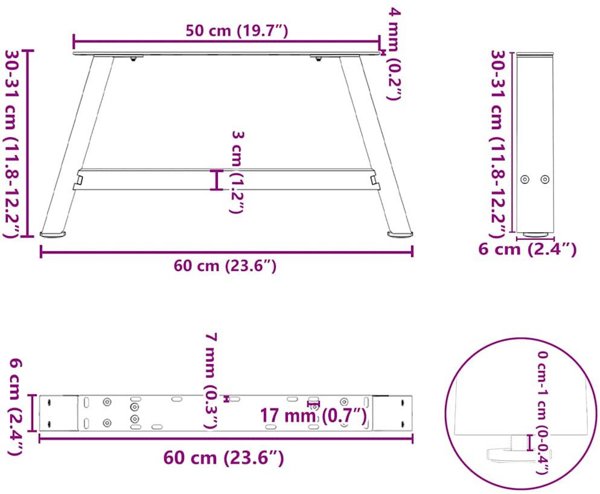 vidaXL Nogi do stolika kawowego, 2 szt., biale, 60x(30-31) cm, stal