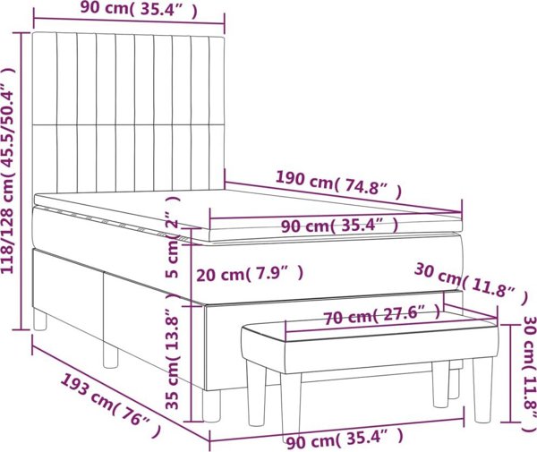 vidaXL Λύση κρεβατιού με στρώμα, μπλε ύφασμα, 90x190 εκ