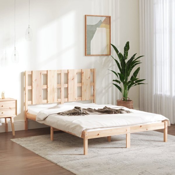 vidaXL Rama lozka, lite drewno, 135x190 cm, podwojna
