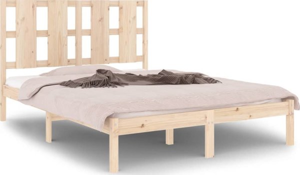 vidaXL Rama lozka, lite drewno, 135x190 cm, podwojna