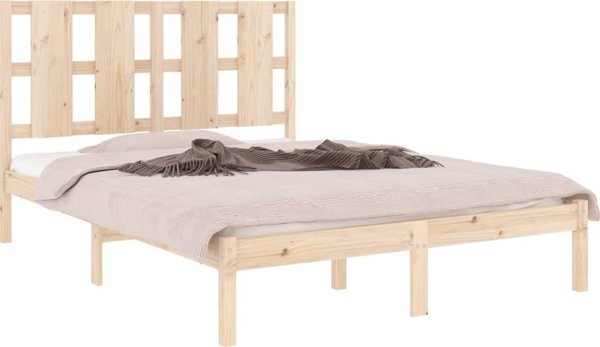 vidaXL Rama lozka, lite drewno, 135x190 cm, podwojna