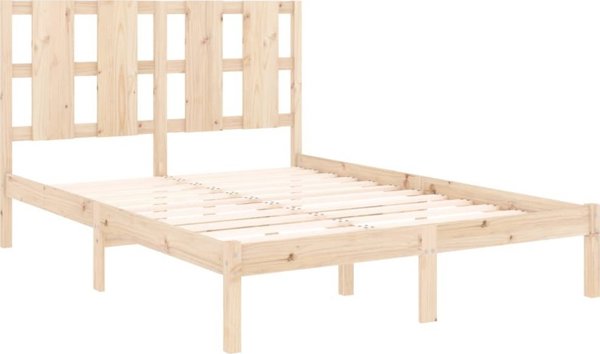 vidaXL Rama lozka, lite drewno, 135x190 cm, podwojna