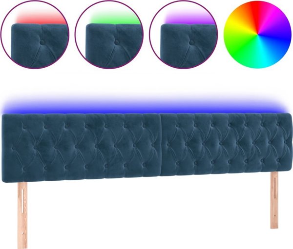 vidaXL Επικεφαλάρι κρεβατιού με LED, σκούρο μπλε 180x7x78/88cm, βελούδο