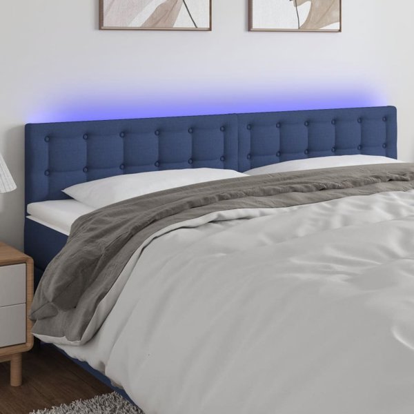vidaXL κεφαλάρι κρεβατιού με LED, μπλε, 200x5x78/88 εκ, ύφασμα