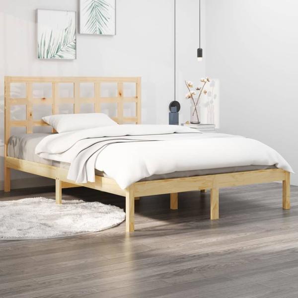 vidaXL Rama κρεβατιού από μασίφ ξύλο, 135x190 cm, διπλό