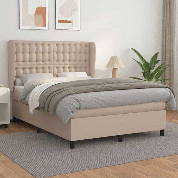vidaXL Κρεβάτι Continental με στρώμα, cappuccino, οικολογικό δέρμα 140x200 εκ