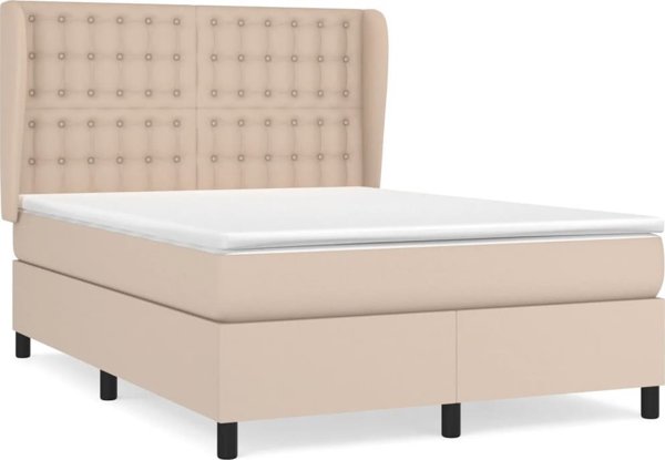vidaXL Κρεβάτι Continental με στρώμα, cappuccino, οικολογικό δέρμα 140x200 εκ