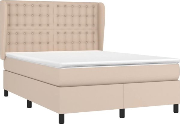 vidaXL Κρεβάτι Continental με στρώμα, cappuccino, οικολογικό δέρμα 140x200 εκ