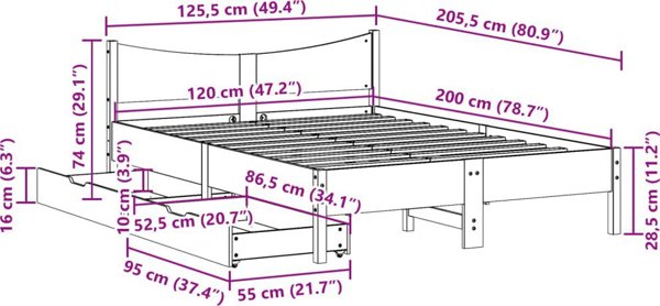 vidaXL Kadro krevatiou me syrtaria apo peyko 120x200 cm