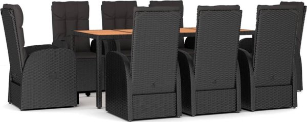 vidaXL 9-cz. zestaw mebli ogrodowych z poduszkami, czarny rattan PE
