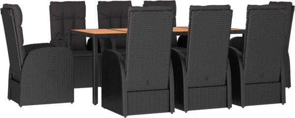 vidaXL 9-cz. zestaw mebli ogrodowych z poduszkami, czarny rattan PE
