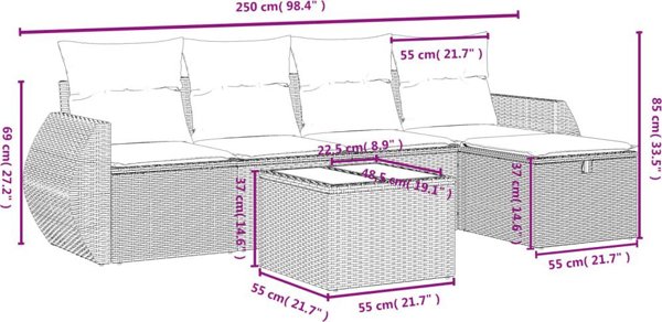 vidaXL 6τμχ. Σετ επίπλων κήπου με μαξιλάρια, μπεζ ανάμεικτο
