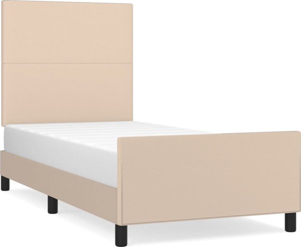 vidaXL Rama κρεβατιού με κεφαλάρι, cappuccino, 90x200 εκ., συνθετικό δέρμα