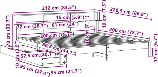 vidaXL Κρεβάτι με ράφι, χωρίς στρώμα, κεχριμπαρένιο καφέ, 200x200cm, πεύκο
