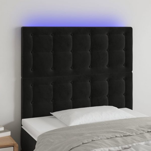 vidaxL Κεφαλάρι κρεβατιού με LED, μαύρο, 90x5x118/128 εκ., βελούδο