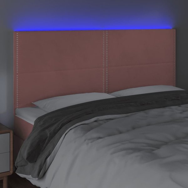 vidaXL Επικεφαλάρι κρεβατιού με LED, ροζ, 200x5x118/128 cm, βελούδο