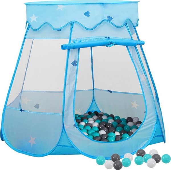 vidaXL Namiot do zabawy z 250 pileczkami, niebieski, 102x102x82 cm