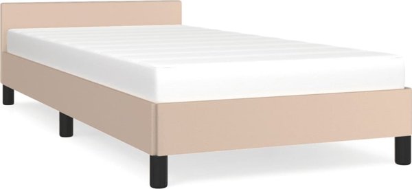 vidaXL Κρεβατοκάμαρα με Κεφαλάρι, Cappuccino, 90x200 εκ., Συνθετικό Δέρμα
