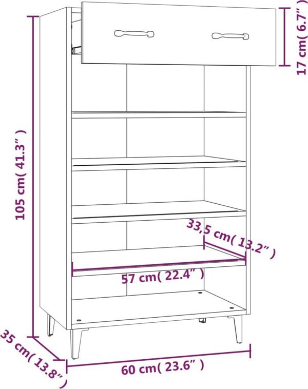 vidaXL Szafka για παπούτσια, λευκή, 60x35x105 cm, μοριοσανίδα