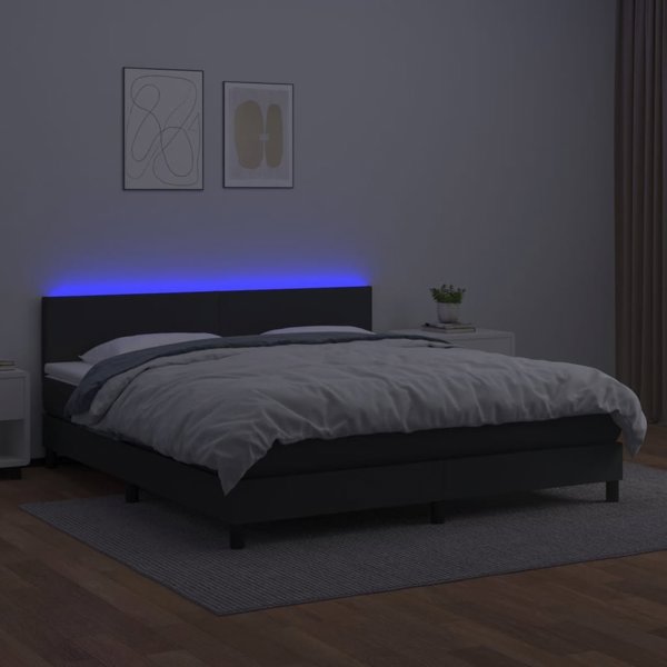 vidaXL Lozko kontynentalne z materacem i LED czarna ekoskora 180x200 cm