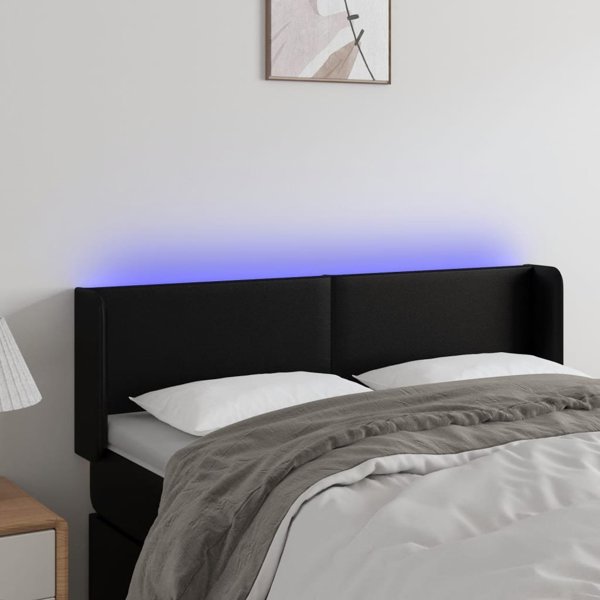 vidaXL Zaglowek do lozka z LED, czarny, 147x16x78/88cm, sztuczna skora
