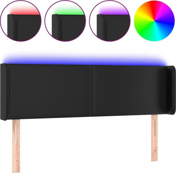 vidaXL Zaglowek do lozka z LED, czarny, 147x16x78/88cm, sztuczna skora