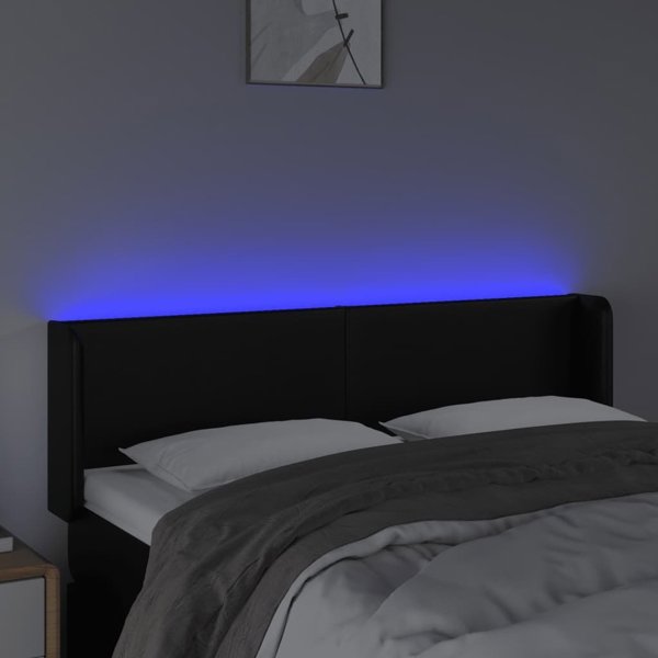vidaXL Zaglowek do lozka z LED, czarny, 147x16x78/88cm, sztuczna skora