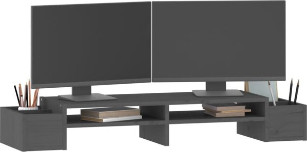 vidaXL vidaXL Podstawka na monitor, szara, 100x27,5x15cm, lite drewno sosnowe