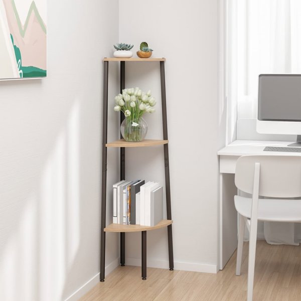 vidaXL Γωνιακό ράφι 3 ράφια ανοιχτό καφέ-μαύρο 45,5x31,5x120 cm