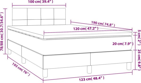 vidaXL Κρεβάτι kontynentalne με στρώμα, σκούρο πράσινο, 120x190 εκ.
