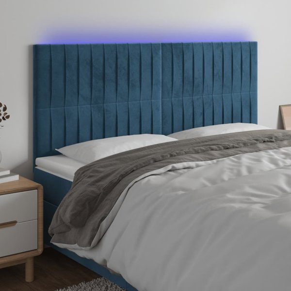 vidaXL Κεφαλάρι κρεβατιού με LED, σκούρο μπλε, 160x5x118/128 εκ
