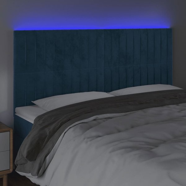 vidaXL Κεφαλάρι κρεβατιού με LED, σκούρο μπλε, 160x5x118/128 εκ