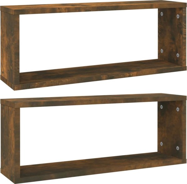 vidaXL Επιτοίχια ράφια, 2 τεμ., καπνιστό δρυς, 60x15x23 εκ