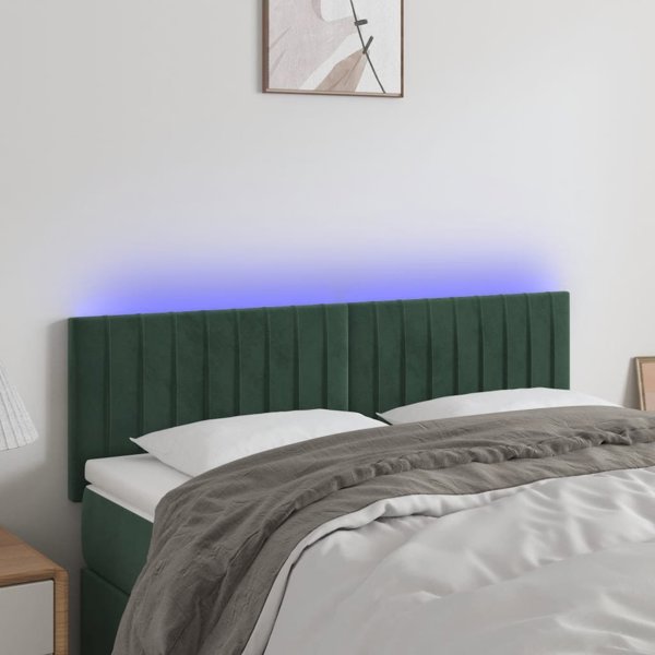 vidaXL Κεφαλάρι κρεβατιού με LED, σκούρο πράσινο, 144x5x78/88 εκ., βελούδινο